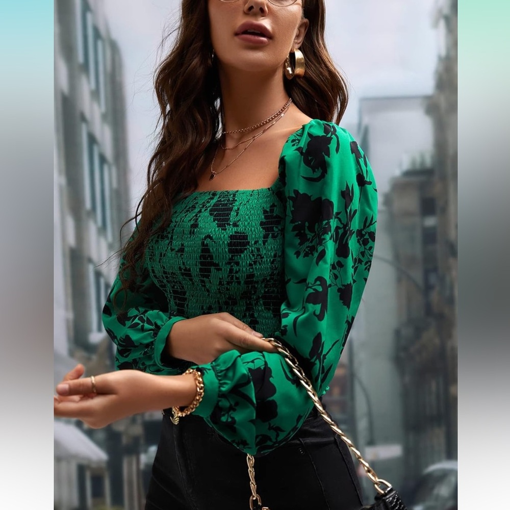 NWOT women’s green floral print Size Medium will also fit a L - Picture 5 of 7